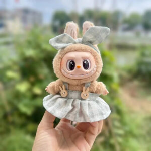 Labubu Clothes - Handmade Labubu Plaid Pink Green Dress Outfit with Accessories