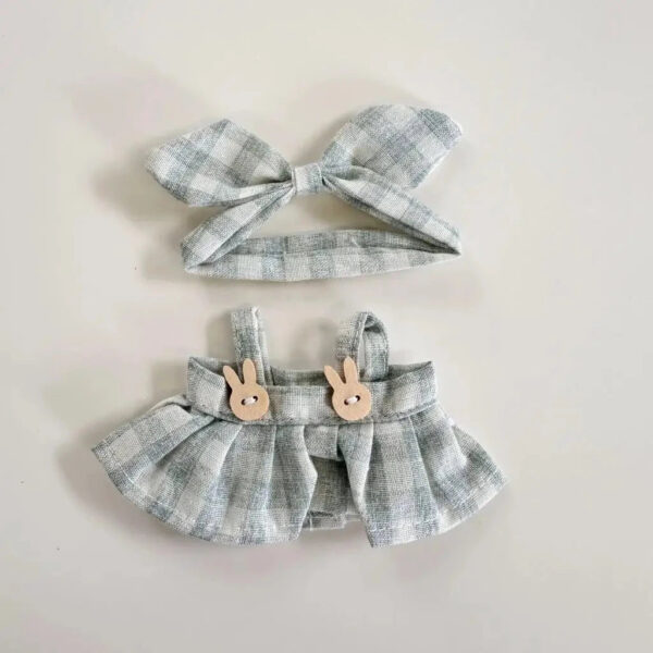 Labubu Clothes - Handmade Labubu Plaid Pink Green Dress Outfit with Accessories