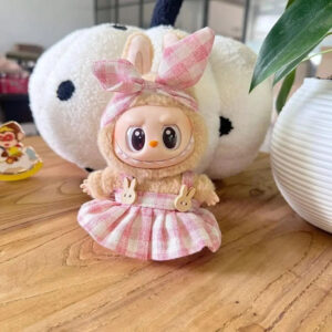 Labubu Clothes - Handmade Labubu Plaid Pink Green Dress Outfit with Accessories