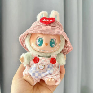 Labubu Clothes - Handmade Summerr Dungarees Checked Bear Outfit with Accessories