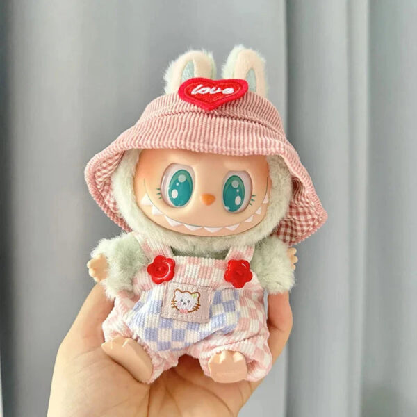 Labubu Clothes - Handmade Summerr Dungarees Checked Bear Outfit with Accessories
