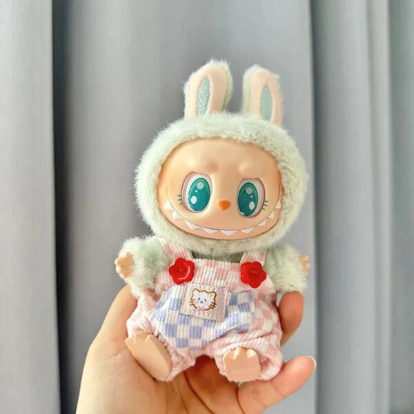 Labubu Clothes - Handmade Summerr Dungarees Checked Bear Outfit with Accessories