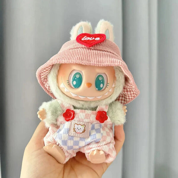 Labubu Clothes - Handmade Summerr Dungarees Checked Bear Outfit with Accessories